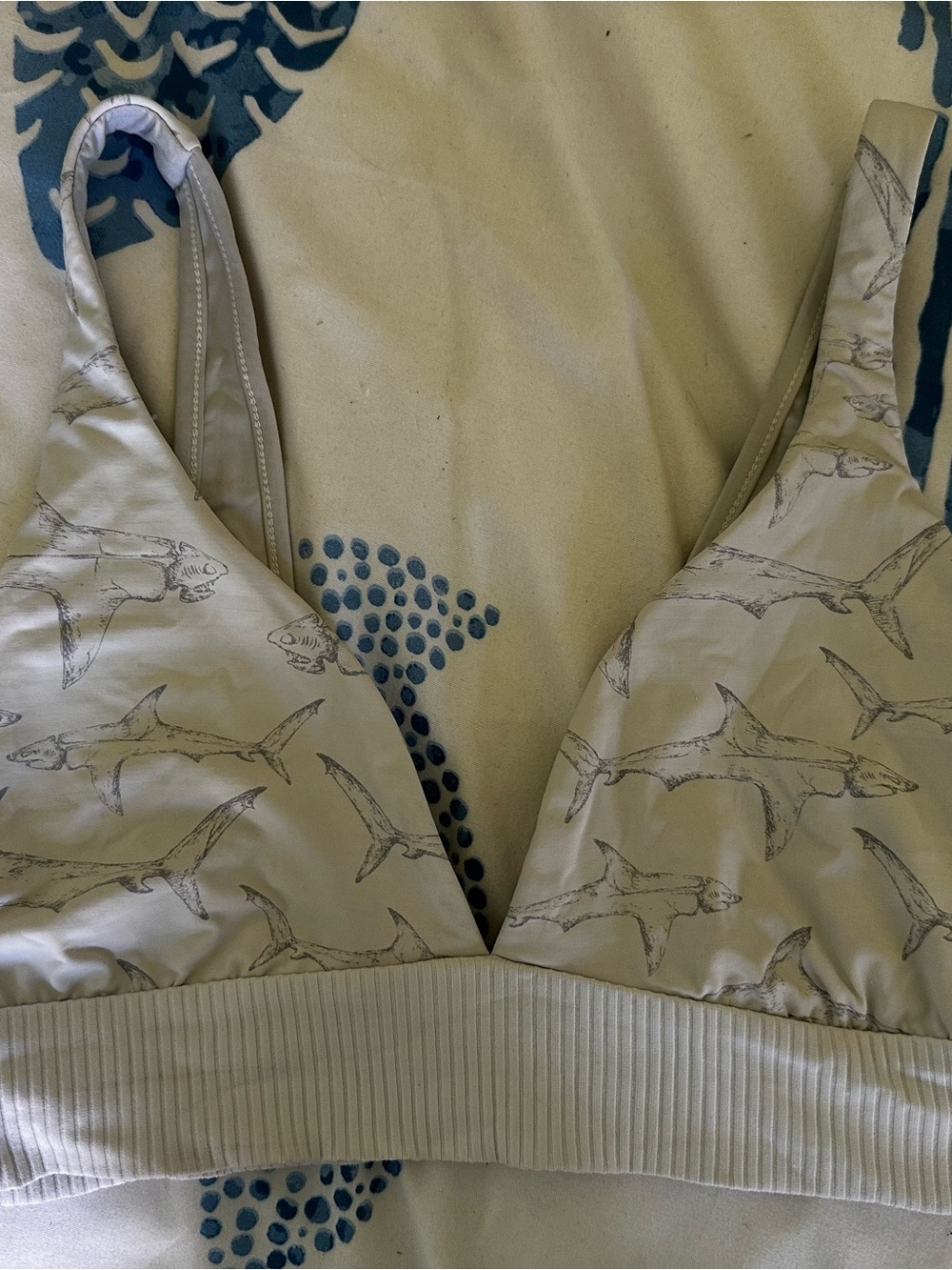 Boys + Arrows Shark Bikini Top with Grey Shark Print